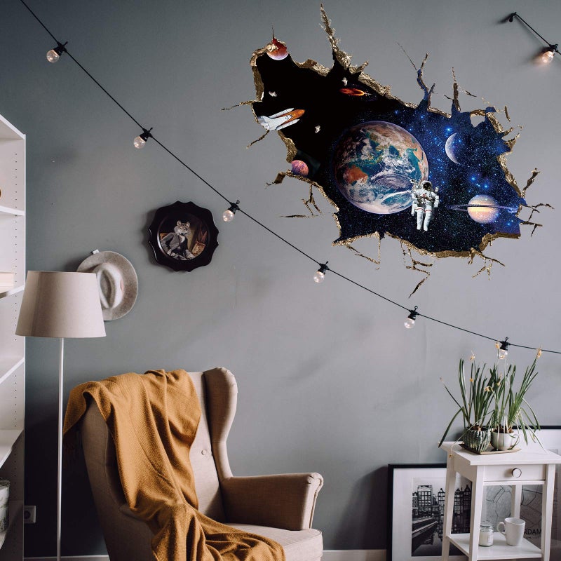 DILIBRA 3D Planet Galaxy Astronaut Wall Stickers, DILIBRA Removable Universe Outer Space Spacecraft View Window Wall Decals for Kids Children Bedroom Living Room Decor - Image 3